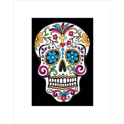 Image of Wee Blue Coo Illustration Decorative Skull Day Dead Mexico Wall Art Print