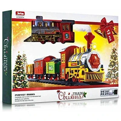 Image of Unibos Deluxe Christmas Train Set With Realistic Sounds &amp; Light Battery Operated 330cm Long Track