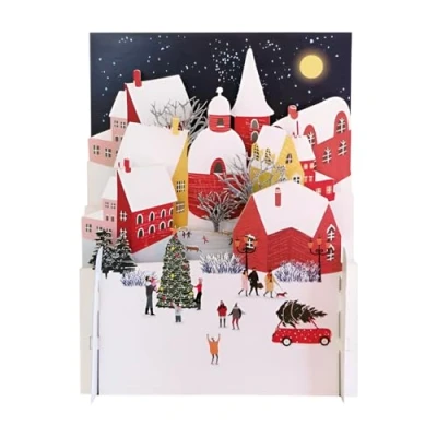 Image of Festive Christmas Village 3D Pop Up Greeting Card by Alljoy Cards XPOP027