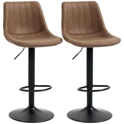 Image of HOMCOM Adjustable Bar Stools Set of 2 Counter Height Barstools Dining Chairs 360 Swivel with Footrest for Home Pub, Brown