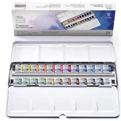 Image of Winsor &amp; Newton, Cotman Watercolour, &#039;Complete Travel Tin&#039; , 24 x Half Pans