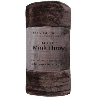 Image of Olivia Rocco Super Soft Raschel Sofa Bed Throw, Faux Fur Mink Blanket Settee Throws, Double King Size, Chocolate, Large 150 x 200 cm