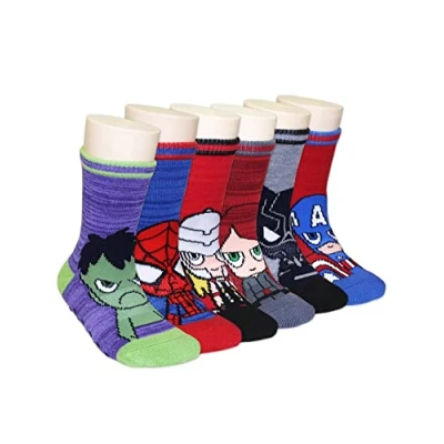Image of Marvel Super Heroes Avengers Kids Toddlers 6 pack Crew Socks with Grippers, Blue, 4 5 Years