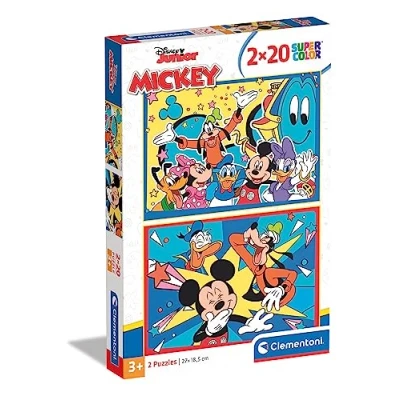 Image of Clementoni 24791 Supercolor Puzzle Disney Mickey 2 X 20 Piece Jigsaw Puzzles For Kids Age 3