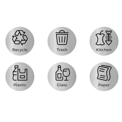 Image of SONGMICS Bin Stickers, 6 Recycling Stickers for Bins, Labels Recycle, Trash, Kitchen, Plastic, Glass, and Paper, Sign Decals Rubbbsh Walls, Silver LTB002E01