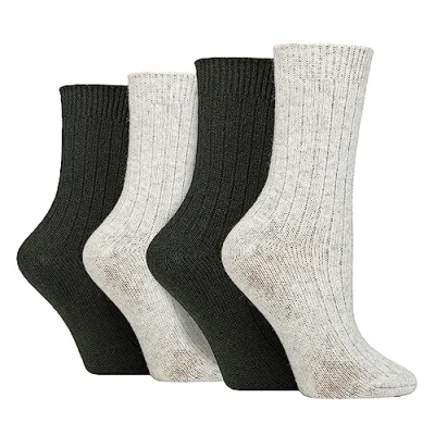 Image of WILDFEET 4 Pack Ladies Cashmere Boot Socks Breathable Ribbed Crew Wool Bed for Women (4 8, Grey/green)