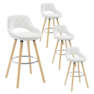Image of WOLTU Breakfast Kitchen Counter Bar Stools Set of 4 pcs Faux Leather Seat Chairs Wood Legs Barstools White High