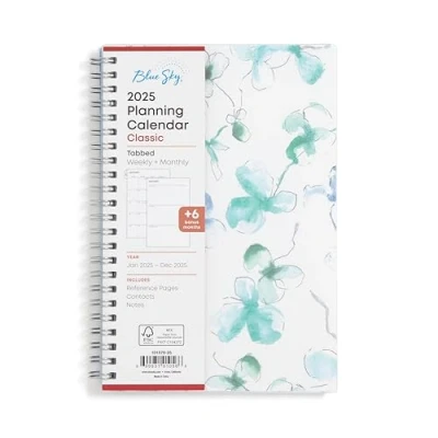 Image of Blue Sky 2025 Weekly and Monthly Planner Calendar, January December 2025, 5&quot; x 8&quot;, Flexible Cover, Laminated Tabs, Wirebound, Storage Pocket, Lindley