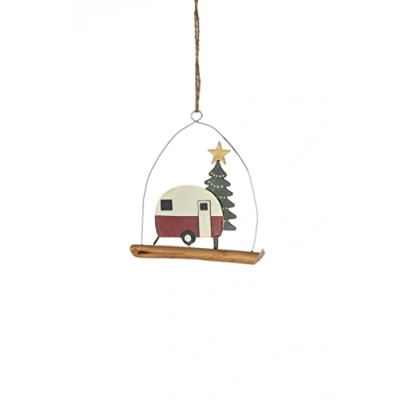 Image of Shoeless Joe Metal Caravan and Christmas Tree Driftwood Hanger Decoration
