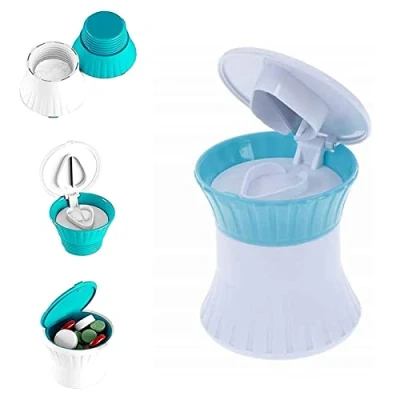 Image of Pill Grinder, 3 in 1 Multifunction Pills Splitter Pulverizer Cutter Crusher Storage Box