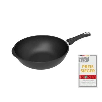 Image of AMT Gastroguss AMZN 1032S Z20B Cast Aluminium Wok with Removable Handle Diameter 32 cm Height 10
