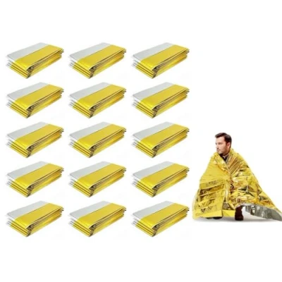 Image of Kellegour 15 pcs Emergency Survival Blanket,140cm x 210cm Reflective Thermal First Aid Foil Blanket,Emergency Blankets for Outdoors,Camping,Hiking,Survival,Marathons or
