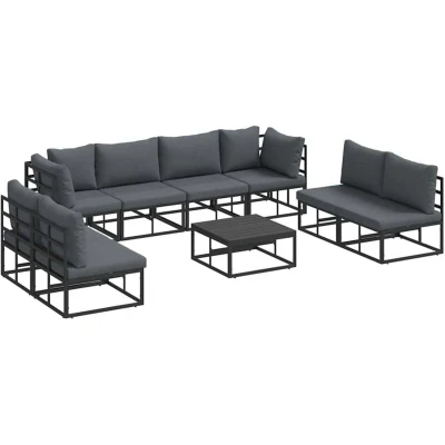Image of vidaXL Garden Sofa Set 9 pcs Black 70 x 32 cm Aluminium