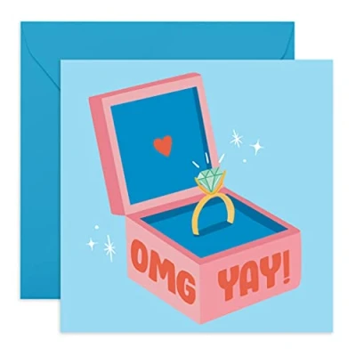 Image of Central 23 Congratulations on Your Engagement Card Fun Congrats For Couples &#039;OMG Yay!&#039; Son &amp; Daughter in Law Engaged Couple Comes with Cute Stickers