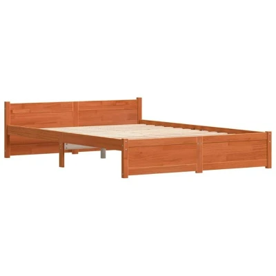 Image of vidaXL Bed Frame with Headboard Wax brown 140 x 200 cm Solid pine wood