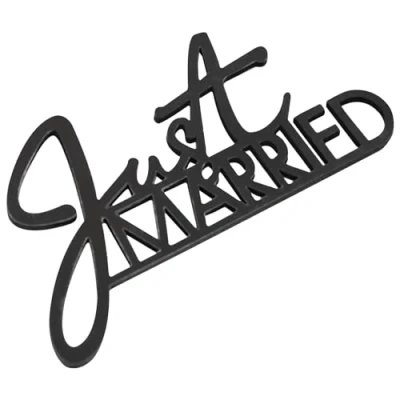 Image of Ginger Ray Black Wooden Just Married Table Sign for Weddings