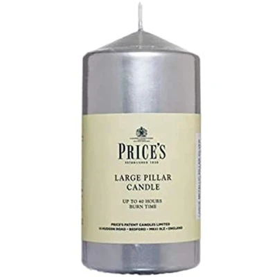 Image of Price&#039;s Candles 6&quot; Metallic Pillar Silver Smokeless Burn Unscented Slow Burning Non Drip Multi Purpose