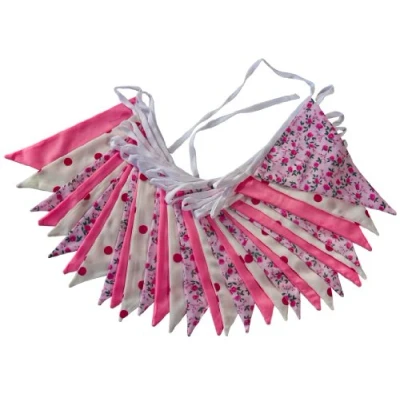 Image of Flyingstart Pink Floral Double Sided Fabric Bunting 10m 30 Flags Vintage Shabby Chic Party Decoration Birthday Banner