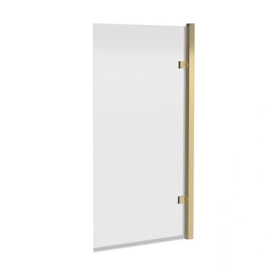 Image of Hinged Straight 8mm Toughened Safety Glass Reversible Shower Bath Screen Brushed Brass