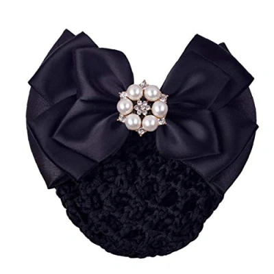Image of Female Snood Net Bow Barrette Hair Clip Bun Cover for Stewardess Banks Hotels Nurse Property Restaurant Staff