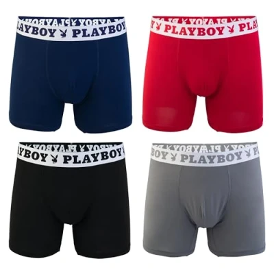 Image of Playboy Men&#039;s Everyday Athletic Boxer Briefs with Soft Brushed Fabric Sizes S, M, L &amp; XL, 4 Pack Assorted Colors, (Pack of 4)