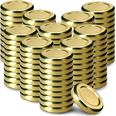 Image of KADAX Screw Lid for Jars, Twist Off Metal Lids fi 33 mm, Replacement Mason Bottles and Jars (Pack of 100, Gold)