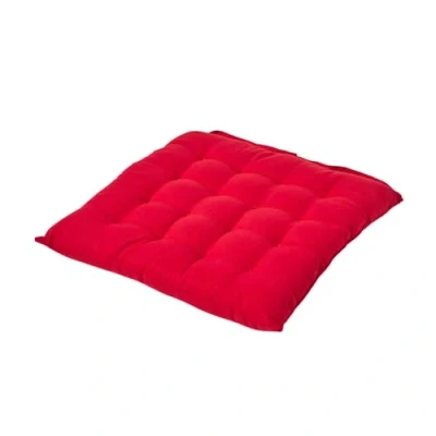 Image of HOMESCAPES Seat Pad Red 40 x cm Indoor Garden Dining Chair Cushion with a Button Tie Handle to fix 100% Cotton Well Filled Easy Care Washable At Home