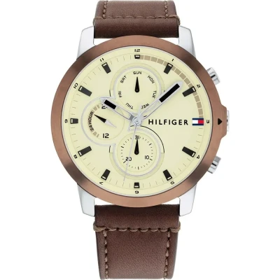Image of Tommy Hilfiger Analogue Multifunction Quartz Watch for Men with Brown Leather Strap 1792053