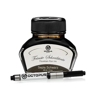 Image of Octopus Fluids Sepia Schwarz Writing ink including converter, Fountain pen in glass, Calligraphy for dip pen, Black 30ml