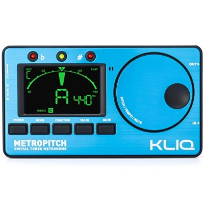 Image of KLIQ Music Gear MetroPitch Metronome Tuner for All Instruments with Guitar, Bass, Violin, Ukulele, and Chromatic Tuning Modes Tone Generator Blue