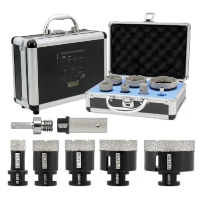 Image of DT DIATOOL Diamond Drill Bits Kit 20/35/40/50/68mm with 20mm Finger Bit and Hex Adapter for Tile Porcelain Marble Granite