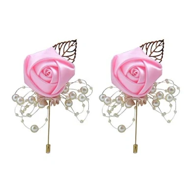 Image of Shiwaki 2pcs wedding supplies decoration girl bridesmaid boutonniere prom party corsage gift (pink)
