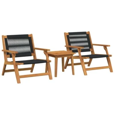 Image of vidaXL 2x Relax Chair Set with Square Table/Black Acacia/Outdoor Patio Lounge Seating/Balcony Deck Furniture