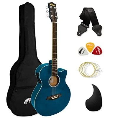 Image of TIGER ACG4 BL Full Size Electro Acoustic Guitar for Beginners with Built in 3 Band EQ Package includes Gig bag, Strap, and Spare Strings Blue Now Six Months FREE lessons