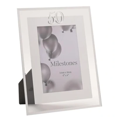 Image of Widdop Milestones Mirror Border Photo Frame Age 50 For Birthdays Aperture 6&quot; x 4&quot; Stylish Design Gift Birthday Picture