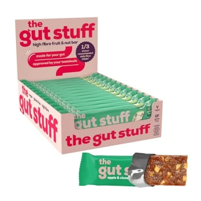 Image of The Gut Stuff High Fibre Fruit &amp; Nut Bars Friendly Snack, Gluten Free, Vegan, Low Calorie, All Natural Apple Cinnamon, 12 x 35g Box