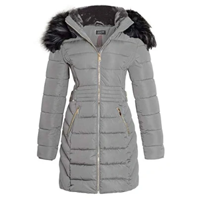 Image of SS7 Womens Faux Fur Quilted Padded Parka Coat Grey