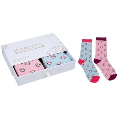 Image of Equilibrium Bamboo Socks Gift Box Dreamy Owl Two Pairs One Size
