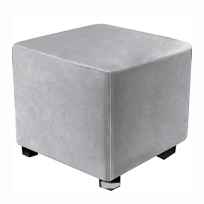 Image of XGANGM Square Ottoman Stretch Cover Velvet Small Slipcover Footstool Pouffe Protector Covers, for Leather/Fabric Footstool,light grey,20x20inch