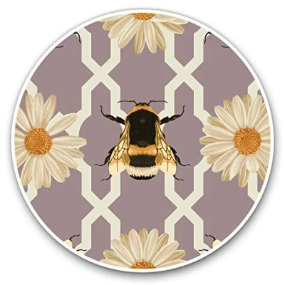 Image of Vinyl Stickers (Set of 2) 7.5cm Art Deco Bumble Bee Flower #2139