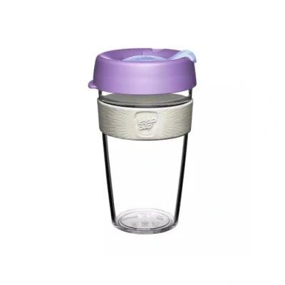 Image of KeepCup Original Clear, Reusable Plastic Coffee Cup Splashproof Lid, BPA Free, Barista Grade Large 16oz / 454ml Moonshine, Purple