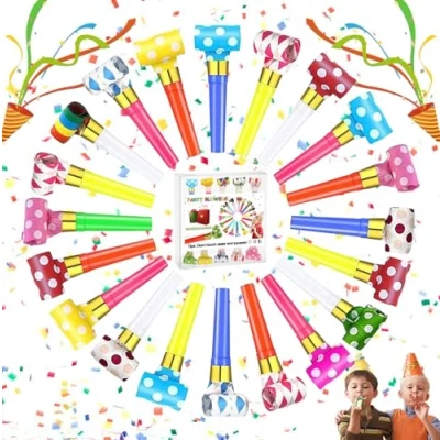 Image of Party Blowers, 20 Pcs Whistles Blowouts Noisemakers Colourful Plastic Loot Bag Filler Noise Toy, For Kids Or Adults Horns Musical Party, Birthdays, Weddings