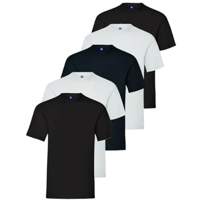 Image of BRAND KRUZE Mens T Shirt Regular Fit Plain Cotton Tee Crew Neck Top Casual Short Sleeve KZTS138 Tshirt BLK/BLK/WHT/WHT/NVY S (5 Pack)