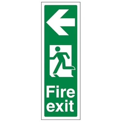 Image of V Safety Glow In The Dark Fire Exit Arrow Left Sign 150mm x 450mm Self Adhesive Vinyl