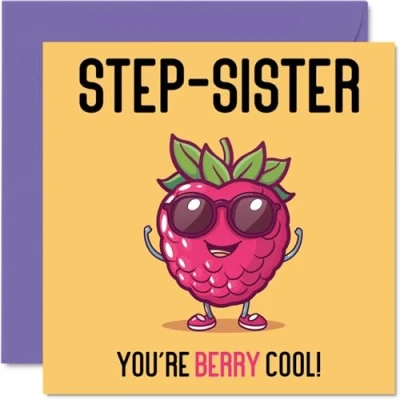 Image of Birthday Cards for Step Sister Berry Cool Funny Happy Card from Brother, Sibling Gifts, 145mm x Joke Greeting Women Her