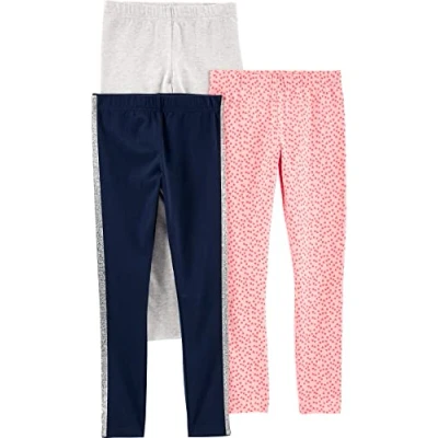 Image of Simple Joys by Carter&#039;s Girls&#039; 3 Pack Leggings, Grey/Navy/Pink, 4 5 Years (Pack of 3)