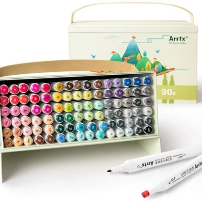 Image of Arrtx Alp Alcohol Markers Set, 90 Colours Dual Tips Art Permanent Sketch Graphic Marker Pens with Unique Carry Box Perfect for Comics, Drawing, Sketching, Painting Coloring Scribbling, etc.