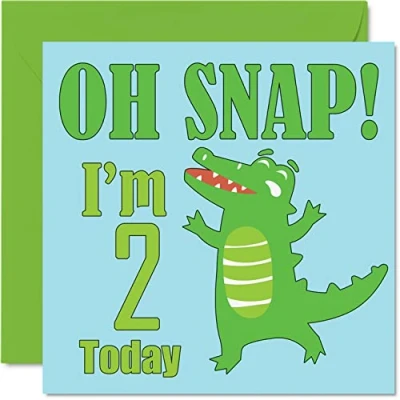 Image of 2nd Birthday Card Boy Oh Snap! Crocodile Happy 2 Year Old Boy, Boys Cards for Him, 145mm x Greeting Son, Brother, Grandson, Nephew, Cousin, God Second