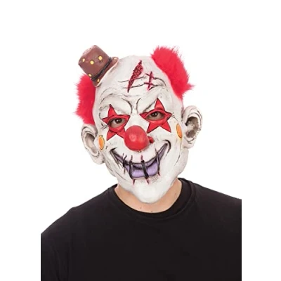 Image of Multicolor Rubber Horror Clown Mask With Hair &amp; Top Hat (Pack of 1) Eye Catching Design, Perfect Accessory for Halloween, Costume Parties, Thrilling Pranks