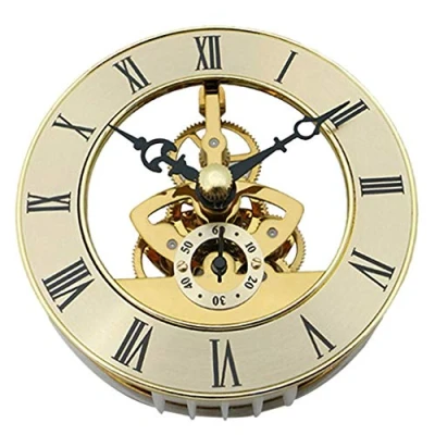 Image of Vintage Skeleton Insert Clock Movement Quartz Battery Powered Fit Up Roman Numeral Dial Gold, 86x24mm Gold